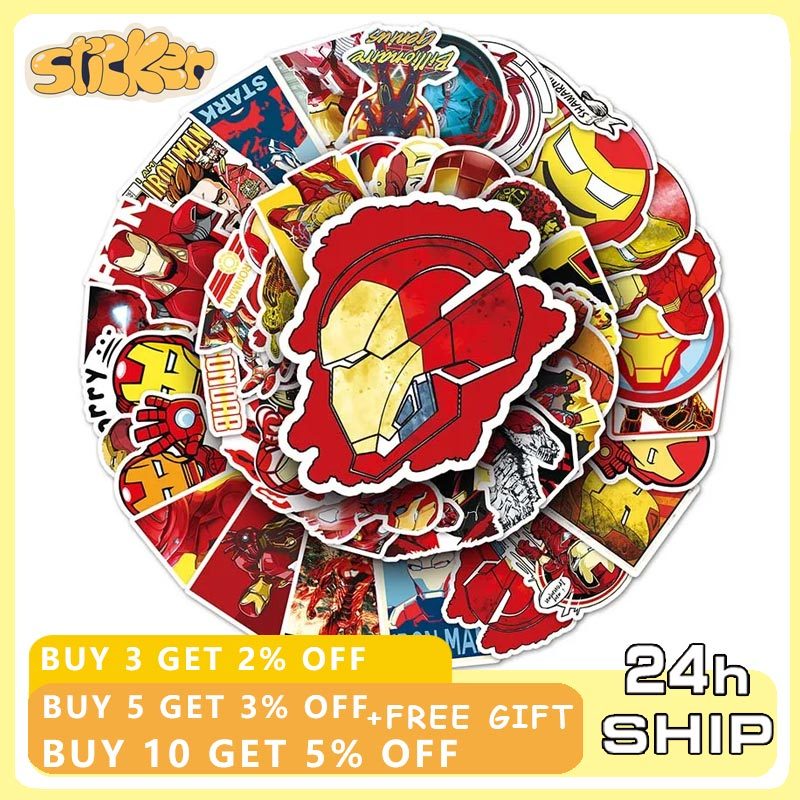 52 ชิ้น Disney Marvel Iron Man Super Hero สติกเกอร์ Decals ของเล่นกันน้ํา Iron Man การ์ตูนสติกเกอร์