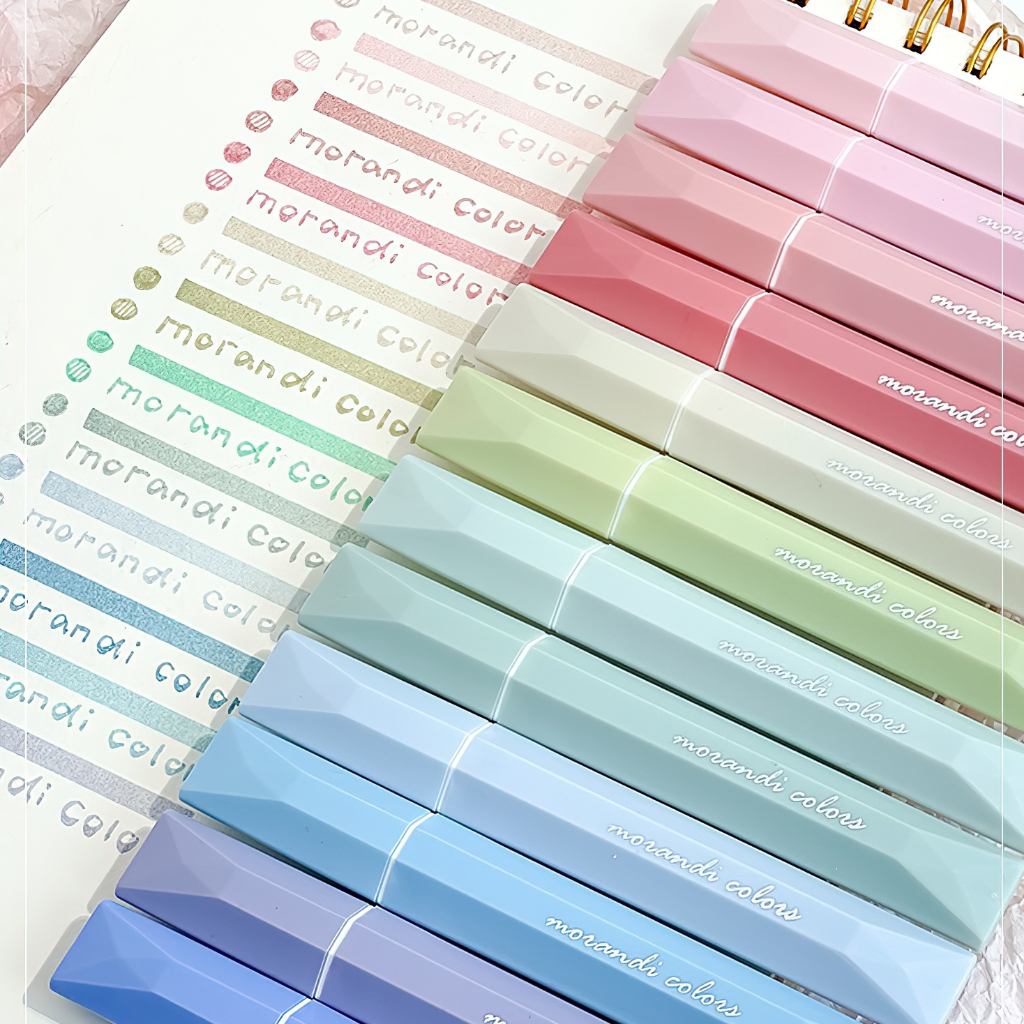 Penlab 4 ชิ้น Morandi สี Highlighter Marker ชุดปากกาไล่ระดับสีแปรงเคล็ดลับสําหรับวาดภาพวาด C7703
