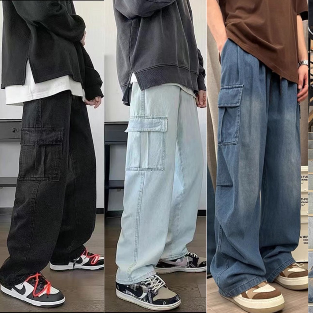 กางเกงคาร์โก้ ทรงกระบอก สุดเท่ สไตล์วินเทจ เหมาะกับผู้หญิงและผู้ชาย รุ่นใหม่พร้อมส่ง