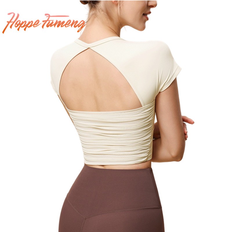 Hope Fumengsimple big คอกลมกีฬาแขนสั้นเบาะ T เสื้อวิ่งด้านหลังกลวง