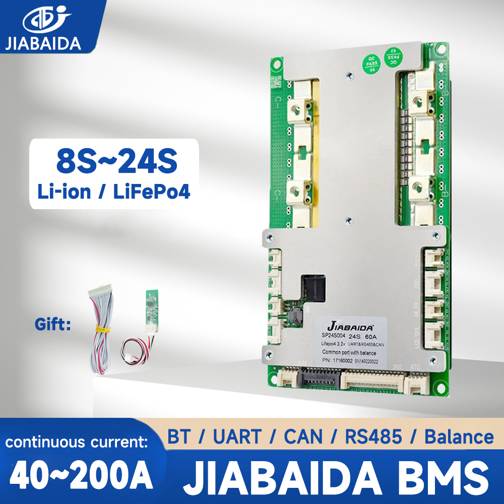 JIABAIDA สมาร์ท BMS 8S-24S LiFePo4 10S 13S 16S 20S 40A-200A ชาร์จ BT UART RS485 สามารถ JBD BMS