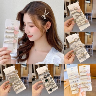 6ชิ้นกิ๊บแฟชั่นเกาหลีอารมณ์หรูหรามุกกิ๊บเรียบคลิปด้านข้างสําหรับสาวผู้หญิงอุปกรณ์ผม