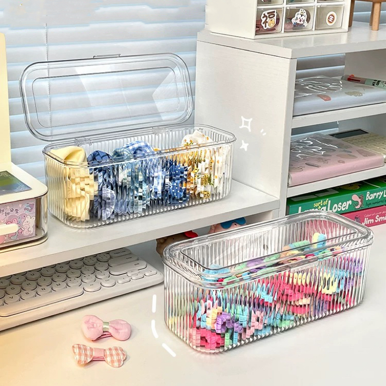 โปร่งใสเด็กกิ๊บกล่องสาวเด็กอุปกรณ์ผมกล่องเก็บเครื่องประดับใสกันฝุ่นที่มีฝาปิดเครื่องประดับออแกไนเซอร์
