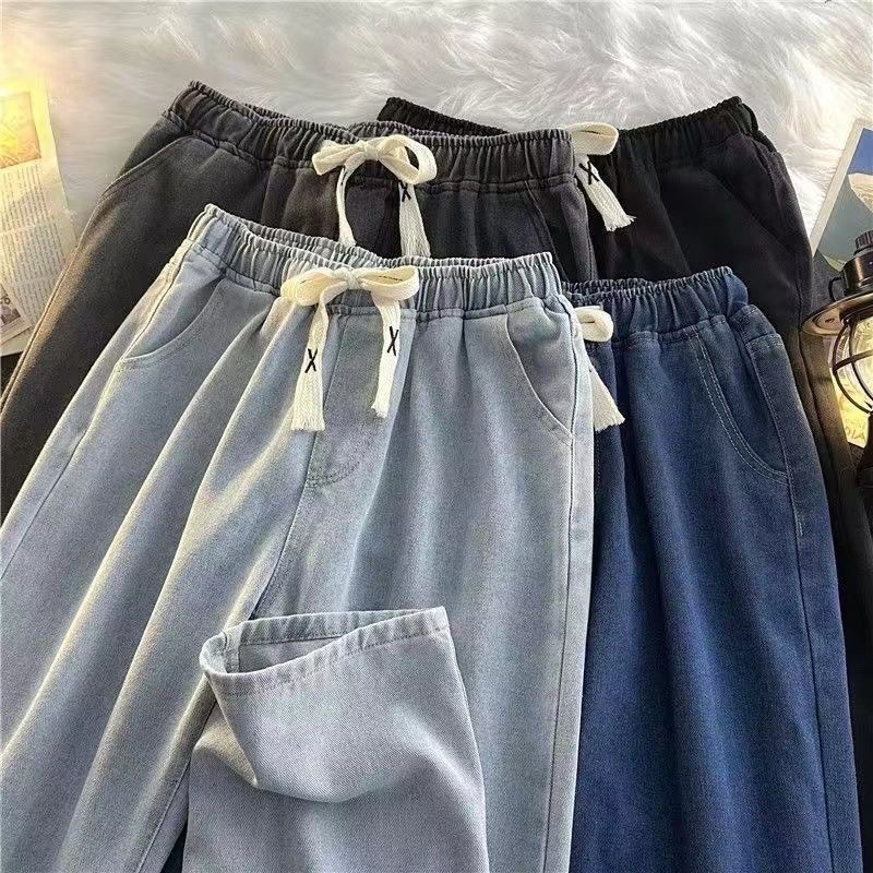 Jeans 111 กางเกงยีนส์ขายาวชาย เอวยืด มีเชือกรูด ทรงหลวม