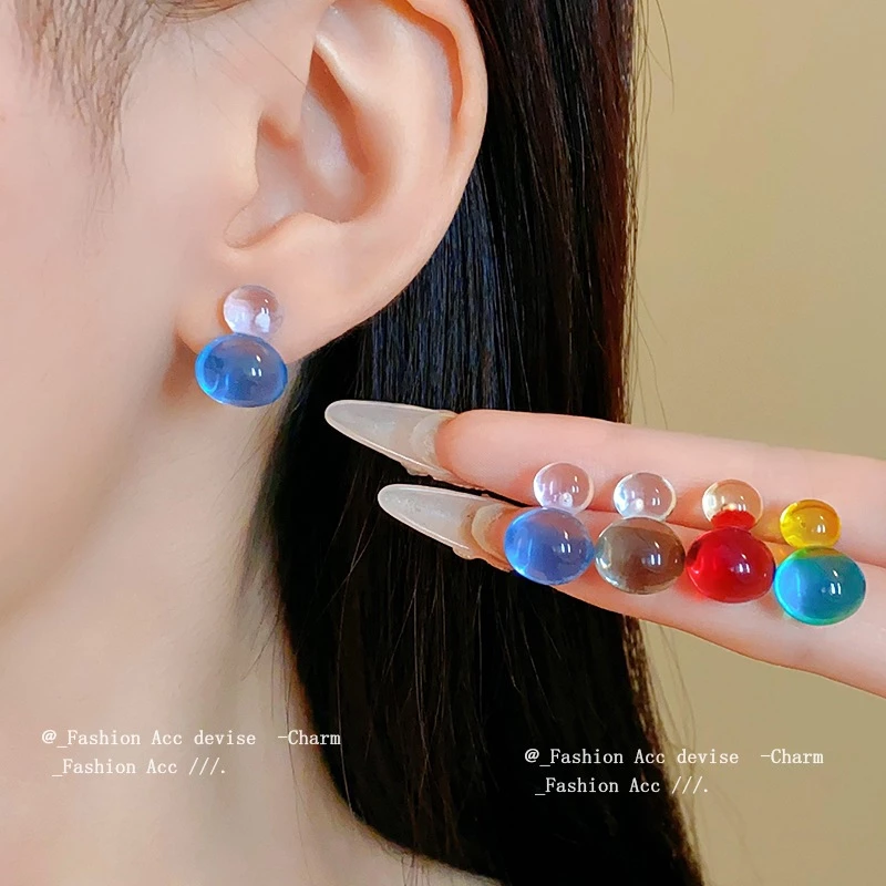เข็มเงิน dopamine-resin-color ต่างหูสตั๊ดทรงกลมสําหรับสาวหัวใจต่างหูเรขาคณิตเรียบง่ายความรู้สึกที่เหนือกว่าต่างหูฤดูร้อนสําหรับเด็กผู้หญิง