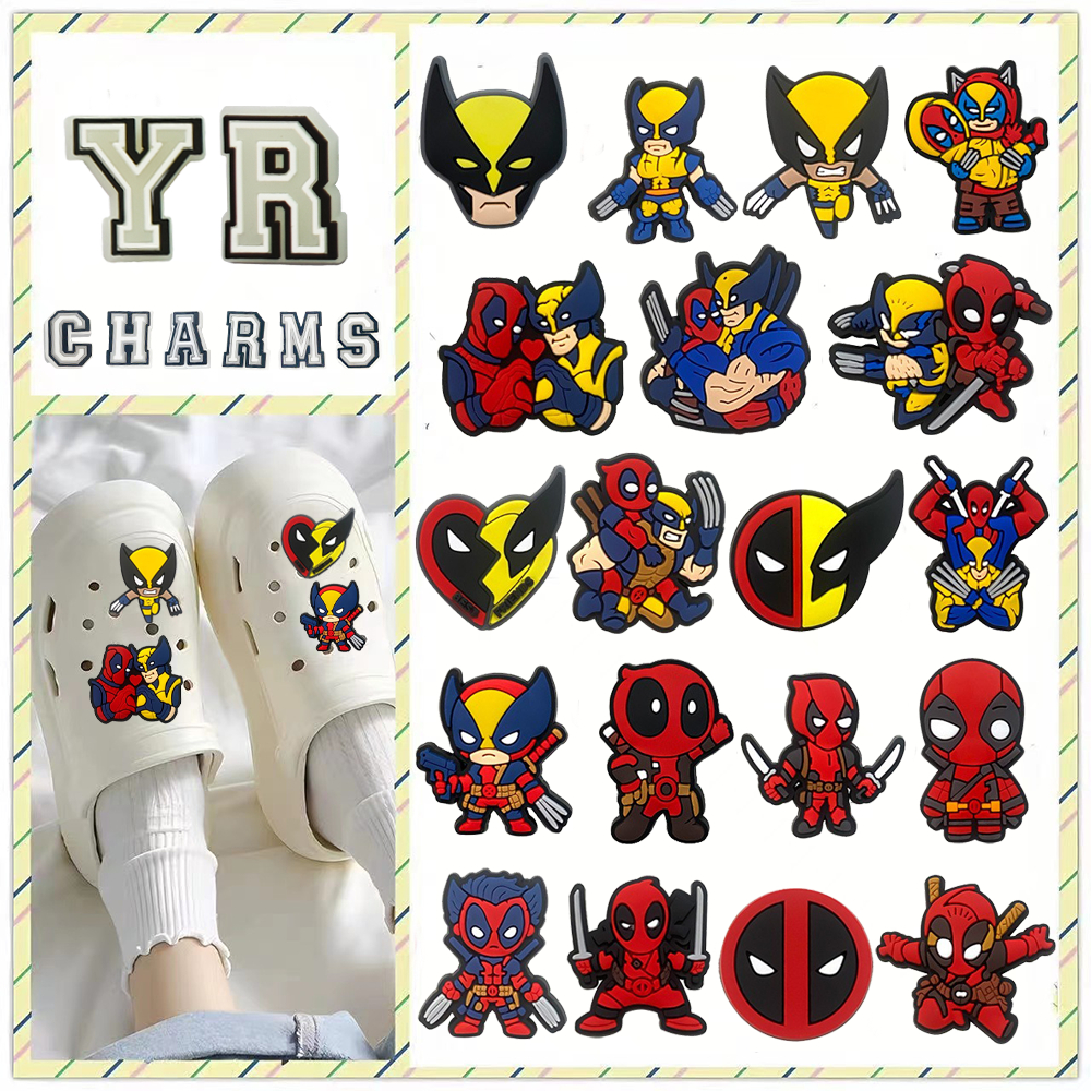 ร้อน 1 ชิ้น Deadpool Wolverine Crocs Charm รองเท้าอุปกรณ์เสริม DIY Clogs รองเท้าแตะสวนรองเท้าเด็กของขวัญ jibbitz