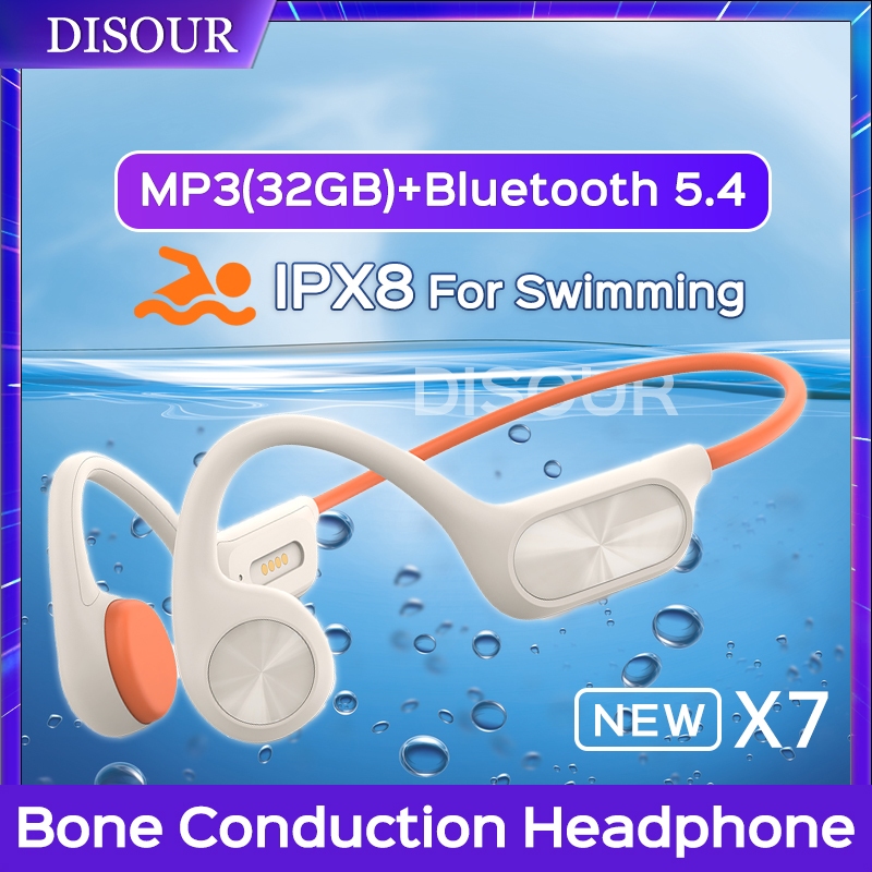 Disour ไร้สาย Bone Conduction หูฟัง IPX8 กันน้ํา 32GB RAM MP3 เครื่องเล่นบลูทูธ 5.4 ว่ายน้ําชุดหูฟังพร้อมไมโครโฟนสําหรับออกกําลังกายฟิตเนส