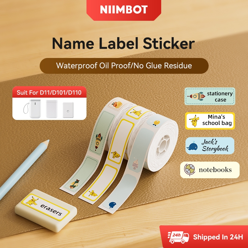 Niimbot D11/D110/D101 การ์ตูนสีสติกเกอร์ฉลากกันน้ําน้ํามันหลักฐานไม่มีกาวตกค้างฉลากความร้อนกระดาษชื่อสติกเกอร์สําหรับ D11/D110/D101 เครื่องพิมพ์