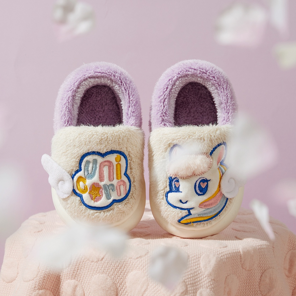 รองเท้าแตะ ผ้าฝ้าย ลายยูนิคอร์นมาริโอ้น่ารัก เหมาะกับใส่ในบ้าน แฟชั่นฤดูหนาว สํา