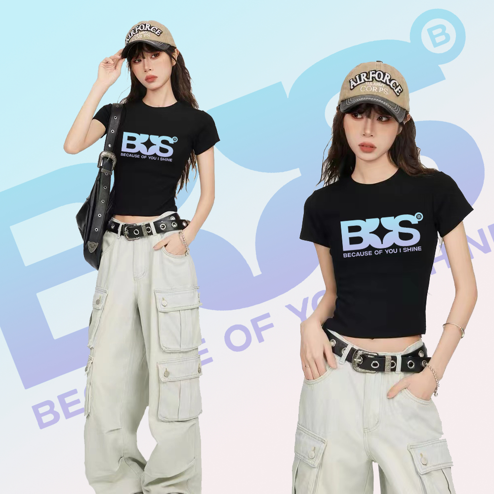 BUS because of you i shine T-Shirt เสื้อยืดผู้หญิง คอกลมอรัดรูปน่า เเสื้อรัดรูป ผ้าCotton 100% ใส่ได้ ทั้ง ชาย ใส่สบาย ไม่หด ไม่ย้#1780