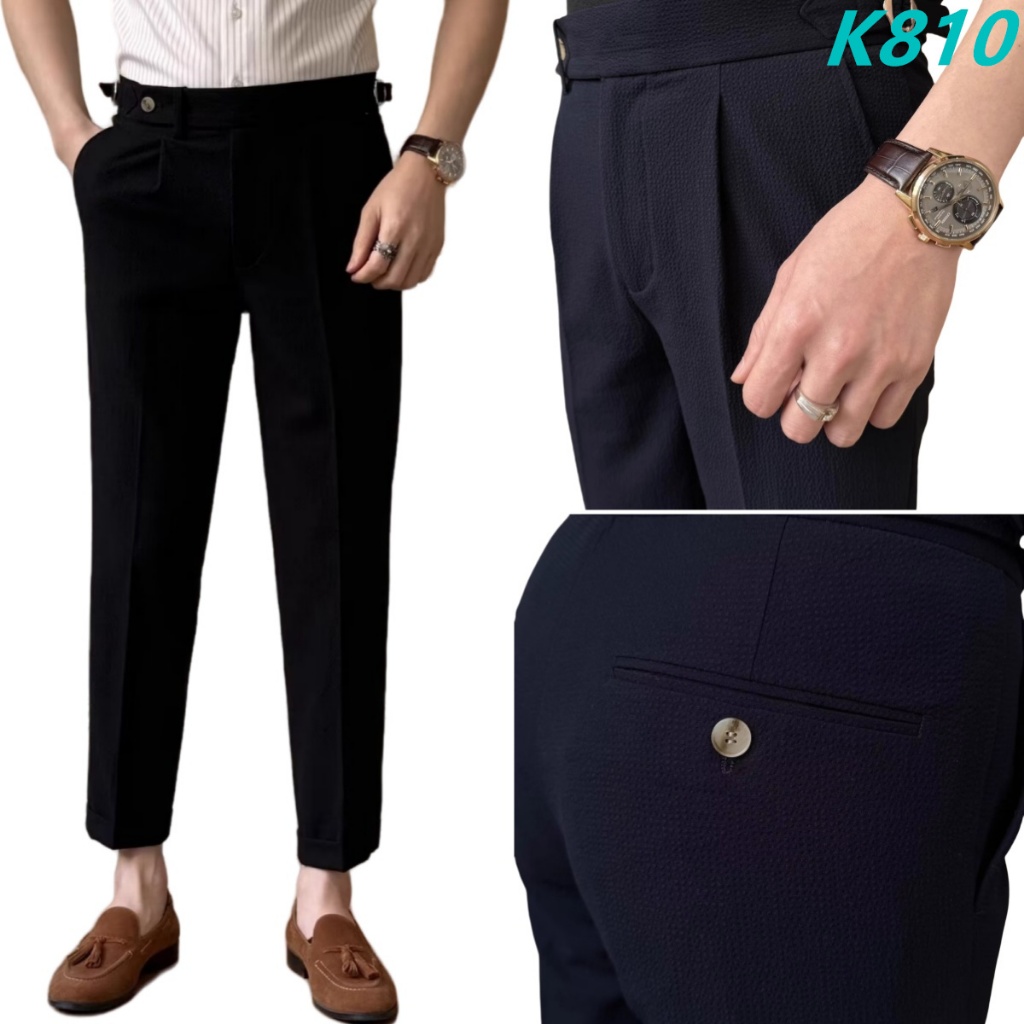 Meason ผู้ชาย gurkha pants เอวสูง หลวม เอวปรับได้ ผ้าไม่ต้องรีด 11 สี 28-36ไซส์ A666