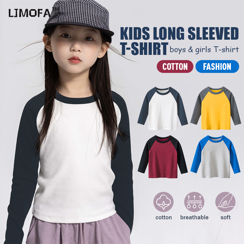 Ljmofa Kids เสื้อยืดแขนยาวสําหรับ 1-9Y ฤดูใบไม้ร่วงรอบคอผ้าฝ้าย Casual Top สําหร