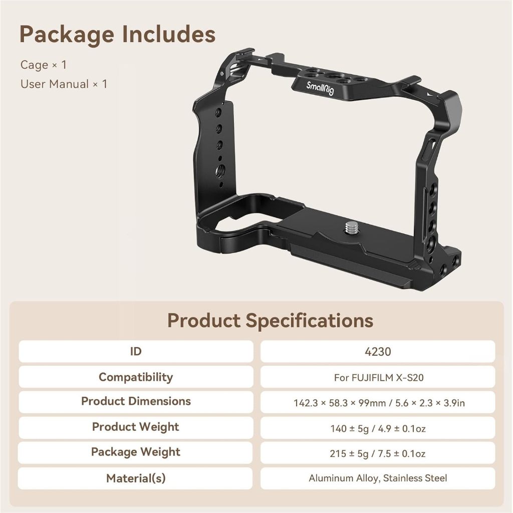 Smallrig กรง สําหรับ FUJIFILM X-S20 #4230จาน L #4231ซองหนังใส่กล้อง #4232