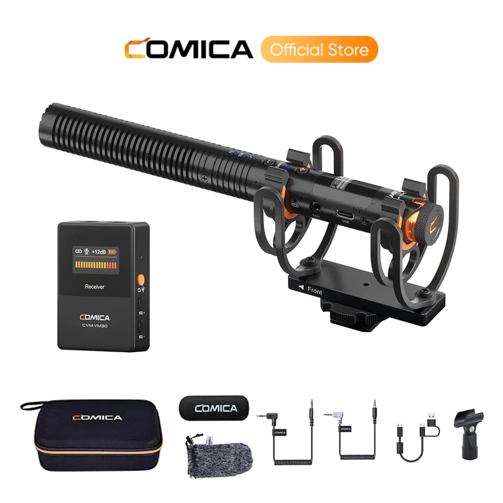COMICA VM30 2.4G Super Cardioid Condenser ไมโครโฟนไร้สายสําหรับกล้อง สมาร์ทโฟน คอมพิวเตอร์ ไมโครโฟน 3.5 มม. และ USB มืออาชีพสําหรับการถ่ายวิดีโอ, สตรีมมิ่งสด, การรายงาน