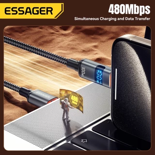 สายชาร์จเร็ว EssagerC-C/AC แกนทองแดงหนา จอแสดงผลดิจิตอล กําลังชาร์จ ชิป E-Marker ในตัว