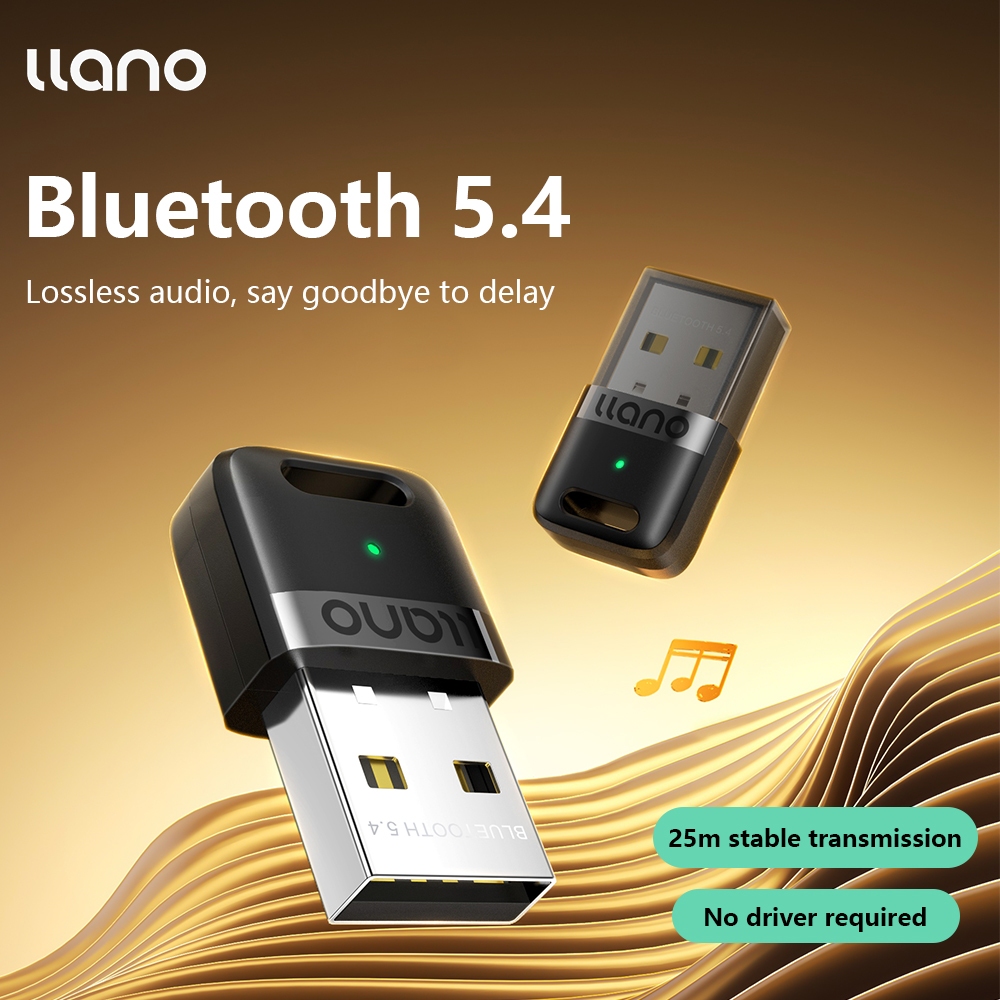 Llano อะแดปเตอร์บลูทูธ USB อะแดปเตอร์บลูทูธ 5.4 สําหรับปลั๊ก PC & Play สําหรับ Windows 11/10/8.1 ตัวรับสัญญาณบลูทูธและเครื่องส่งสัญญาณสําหรับบลูทูธคีย์บอร์ด/เมาส์/หูฟัง/ลําโพง