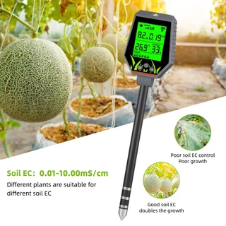 Yieryi 6-in-1 เครื่องตรวจจับดินสวนดิน PH Fertility Tester หม้อโหลด EC Moisture, ค่าแสง, อุณหภูมิและความชื้นเครื่องมือวัดสําหรับสวน, ฟาร์มแลนด์ผัก