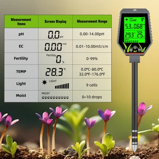 Yieryi 6-in-1 เครื่องตรวจจับดินสวนดิน PH Fertility Tester หม้อโหลด EC Moisture, ค่าแสง, อุณหภูมิและความชื้นเครื่องมือวัดสําหรับสวน, ฟาร์มแลนด์ผัก