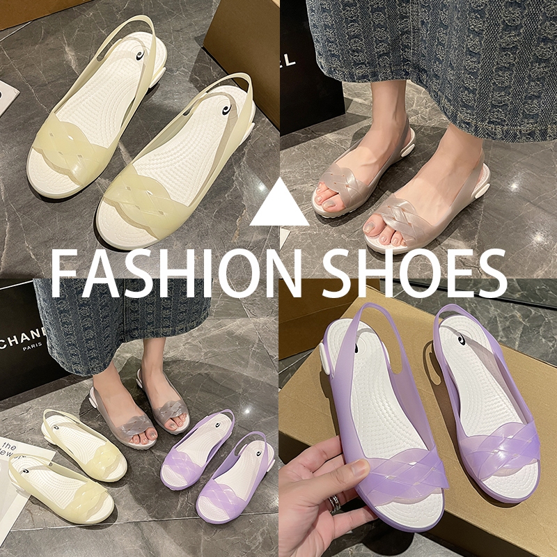 รองเท้าแตะ ส้นแบน สีม่วง รองเท้าชายหาด แฟชั่นสําหรับผู้หญิง