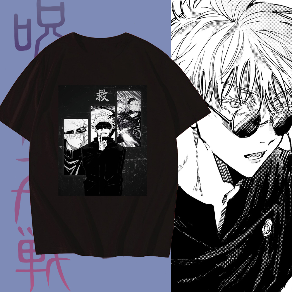 2024 เสื้อJujutsu Kaisen Gojo Satoru T-Shirt พิมพ์ลายมังงะ สไตล์ญี่ปุ่น ผ้าCotton 100% ใส่สบาย ไม่หด ไม่ย้