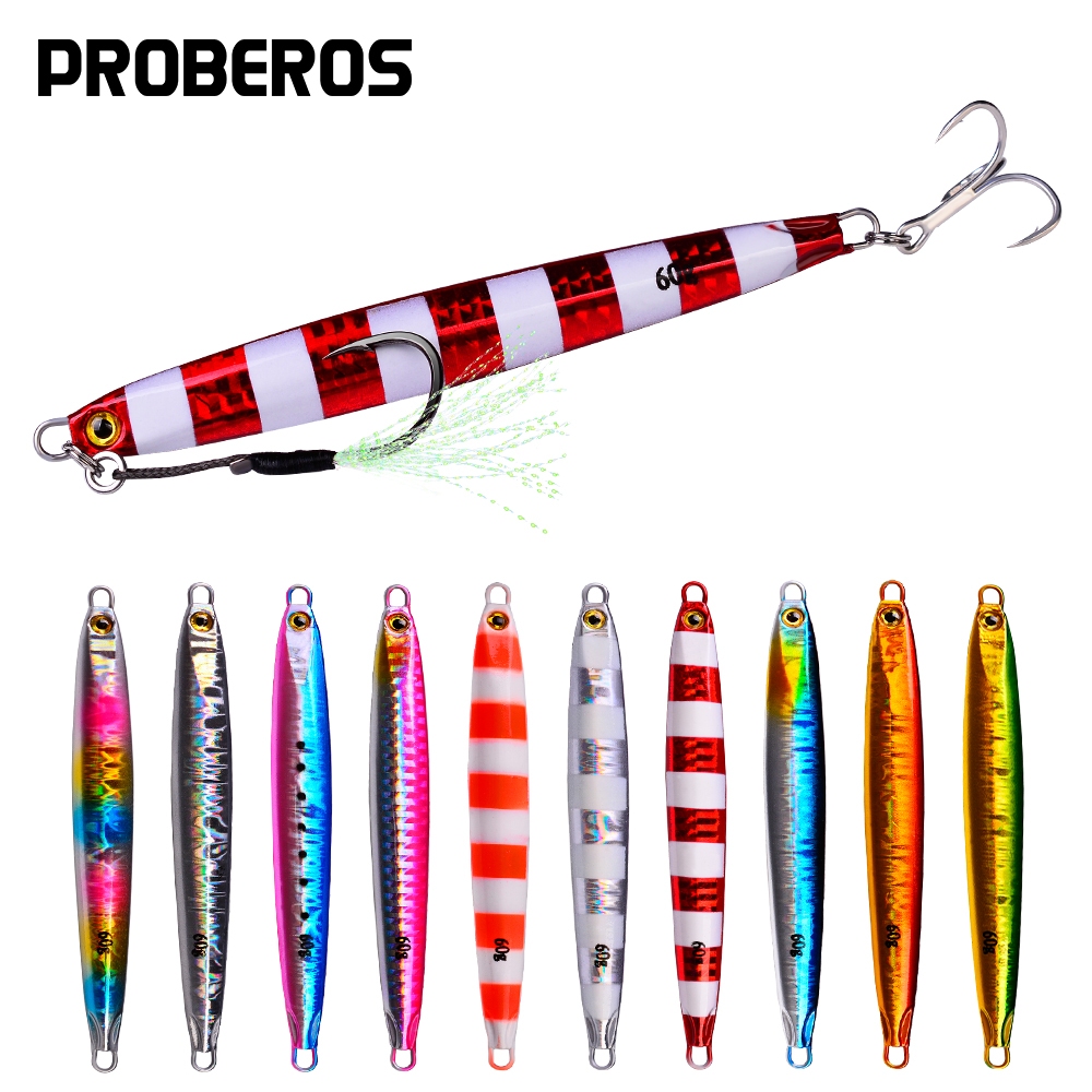 Pro BEROS 1 ชิ้น/กล่องโลหะ Jigging Lure 10-20-30-40-60G Long Shot ปลาตะกั่วเหยื่อตกปลา Jig เหยื่อตะขอตกปลา