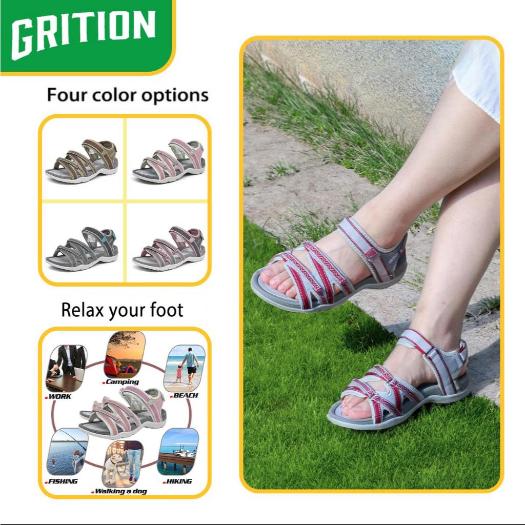 Grition รองเท้าแตะสตรีกลางแจ้งแฟชั่นชายหาด Breathable ฤดูร้อนแบน Casual Webbing กีฬาเดินป่า