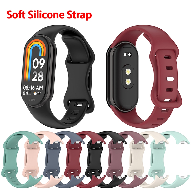 สายรัดซิลิโคนอ่อนนุ่มสําหรับ Xiaomi Mi Band 9/8 สายรัดข้อมือสร้อยข้อมือสําหรับ Mi Band 8 Mi Band 9 สายนาฬิกาย้อนกลับหัวเข็มขัดเปลี่ยนเข็มขัด