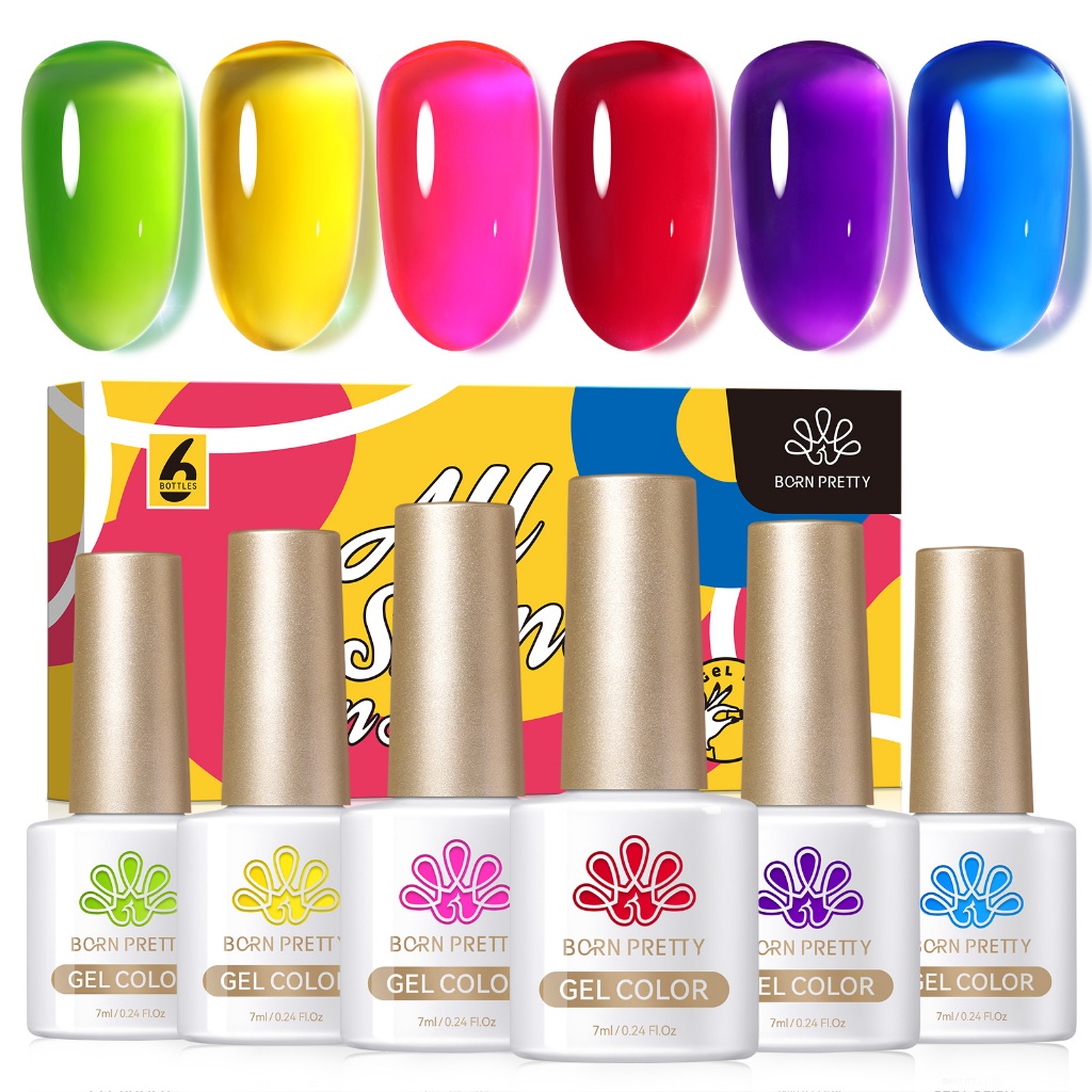Born Pretty Jelly Nail Gel Polish Set Ice Jelly Neon Gel Polish Crystal Transparent Spring Summer Color