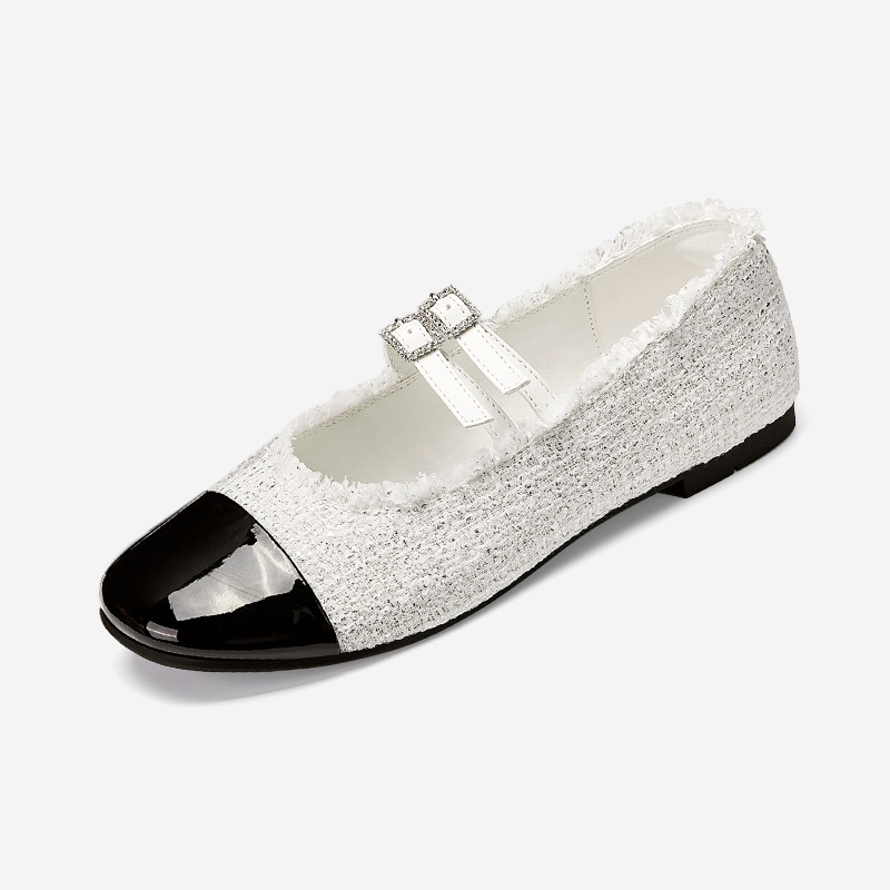 【ผลิตภัณฑ์ใหม่】Paris Zoey Mary Jane รองเท้าส้นแบนพู่ตกแต่งเพชรหัวเข็มขัดรองเท้าผู้หญิง