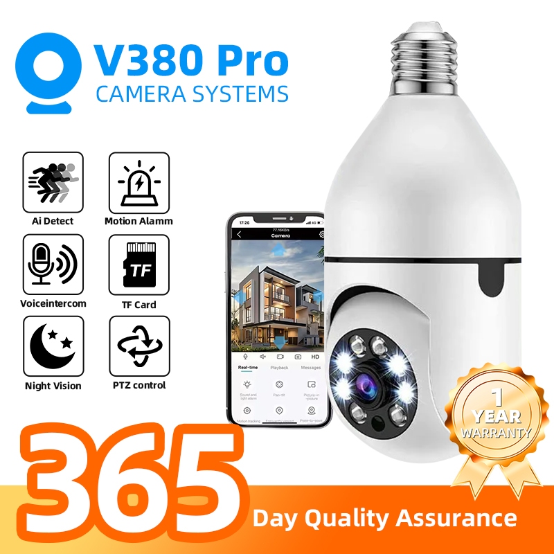V380 PRO กล้องวงจรปิดหลอดไฟกล้อง Monitor Home Shop Outdoor Security WiFi กล้องเชื่อมต่อกับโทรศัพท์ HD 360° การหมุน