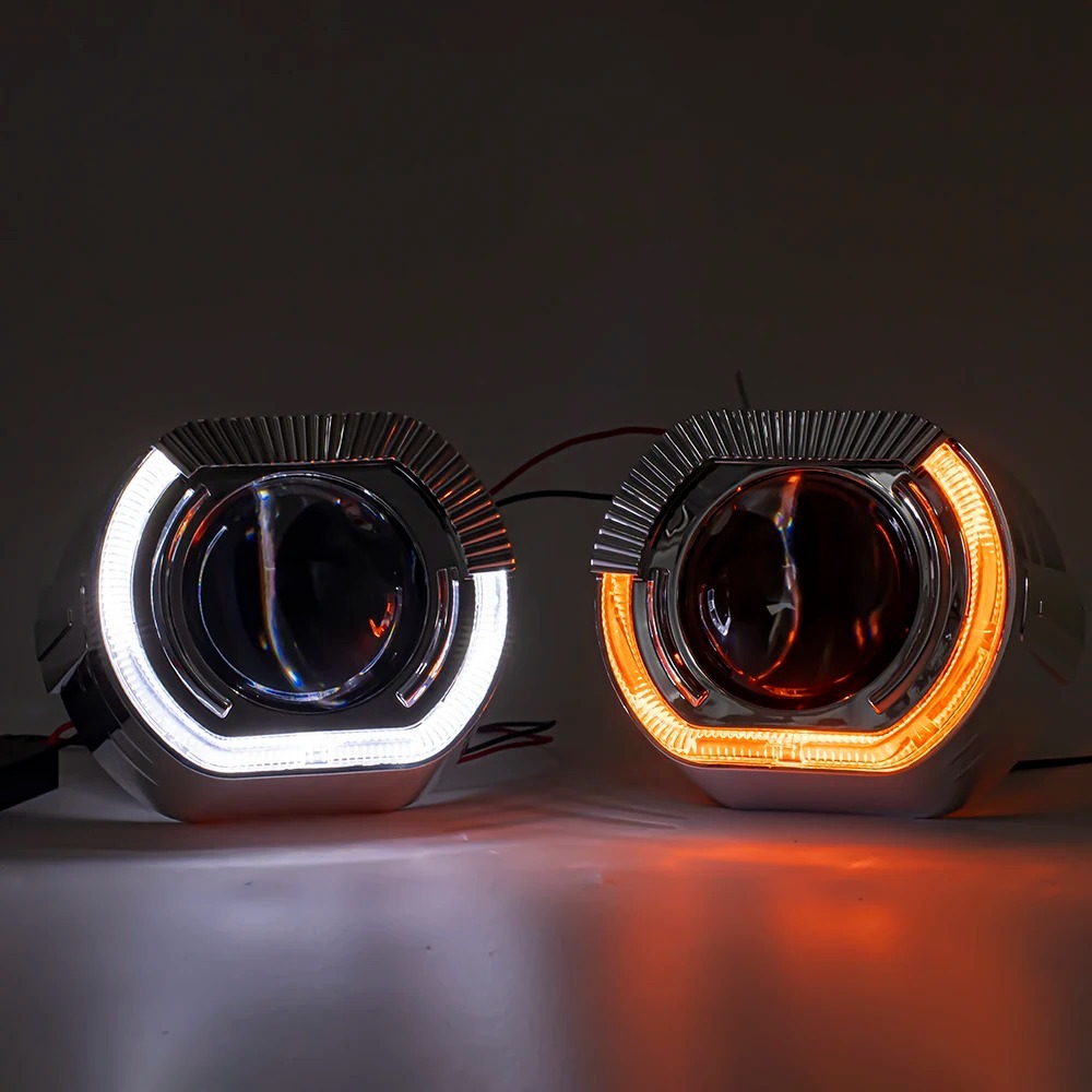 2pcs 2.5 3.0 นิ้ว BM-W led Sport Black Shrouds Square Guide Angel Eyes สีขาวสีเหลืองรถจัดแต่งทรงผม DRL Halo แหวนสําหรับ Bi-xenon Bi-led เลนส์