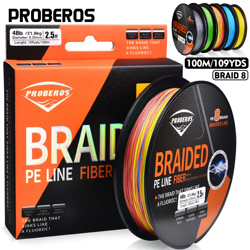 Proberos Super Strong 8 Strands สายตกปลาถัก -100m/109YDS Multifilament PEAnti-brasion สายถักสําหรับ Smooth Long Casting มีให้เลือก 22-106LB