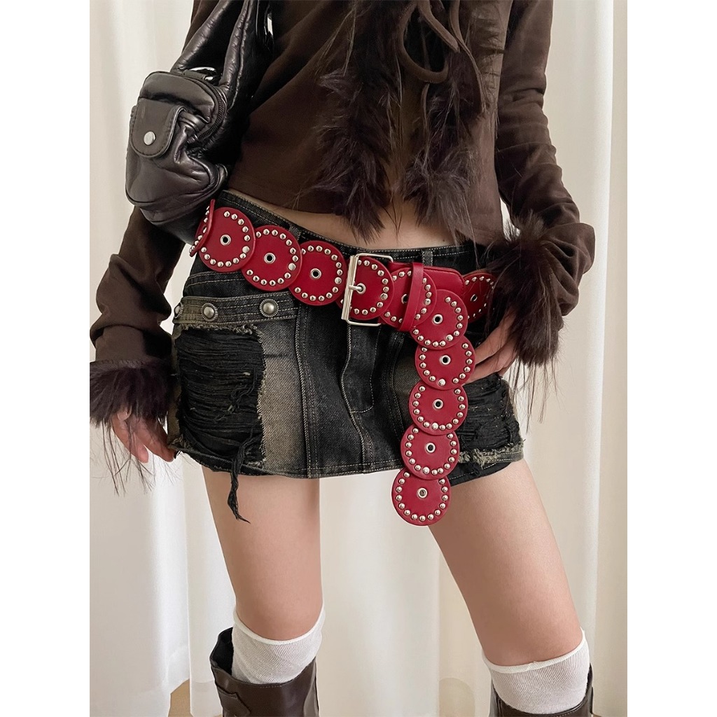 Retro สไตล์ชาติพันธุ์ Disc Rivet เข็มขัดหญิงจับคู่กระโปรงกว้าง Girdle อเมริกัน Western Heavy อุตสาหกรรมสาวร้อนสไตล์เข็มขัด