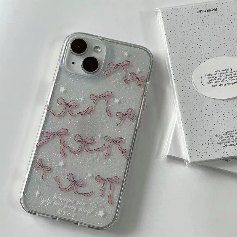 เคสโทรศัพท์มือถือ ซิลิโคนนิ่ม กันกระแทก ลายเกล็ดหิมะ ประดับโบว์ ขนาดใหญ่ สําหรับ iPhone 15 14 13promax 12 11pro xr xs 7 8plus GESC