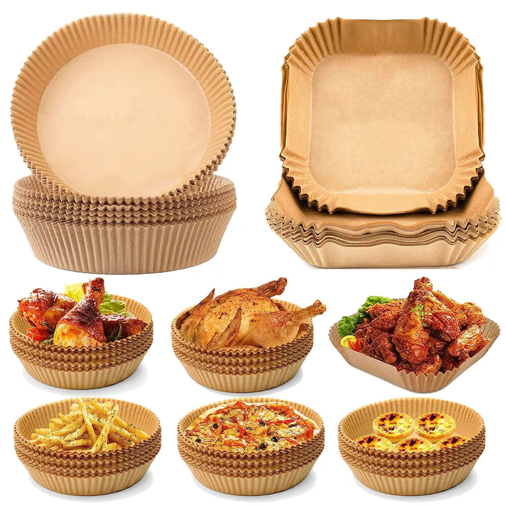 100 ชิ้น 20 ซม.Air Fryer กระดาษอบแบบใช้แล้วทิ้ง Non-Stick Steamer รอบกระดาษ Parchments อุปกรณ์ครัว