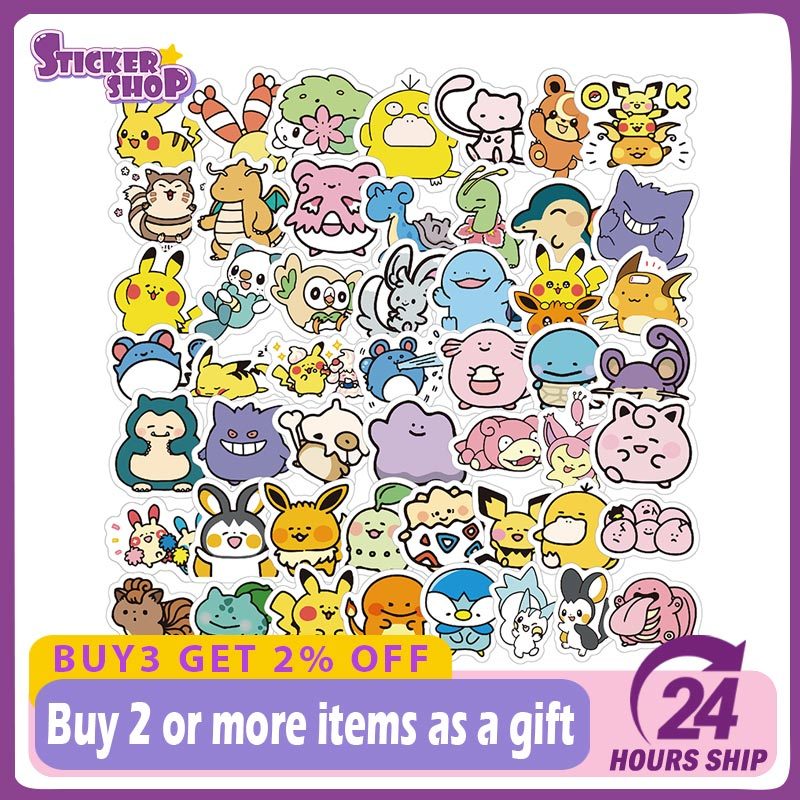 100pcs Anime Pokemon สติกเกอร์น่ารัก Graffiti ตกแต่ง DIY โทรศัพท์การ์ตูน Decal สนุกสําหรับของเล่นเด็กของขวัญ