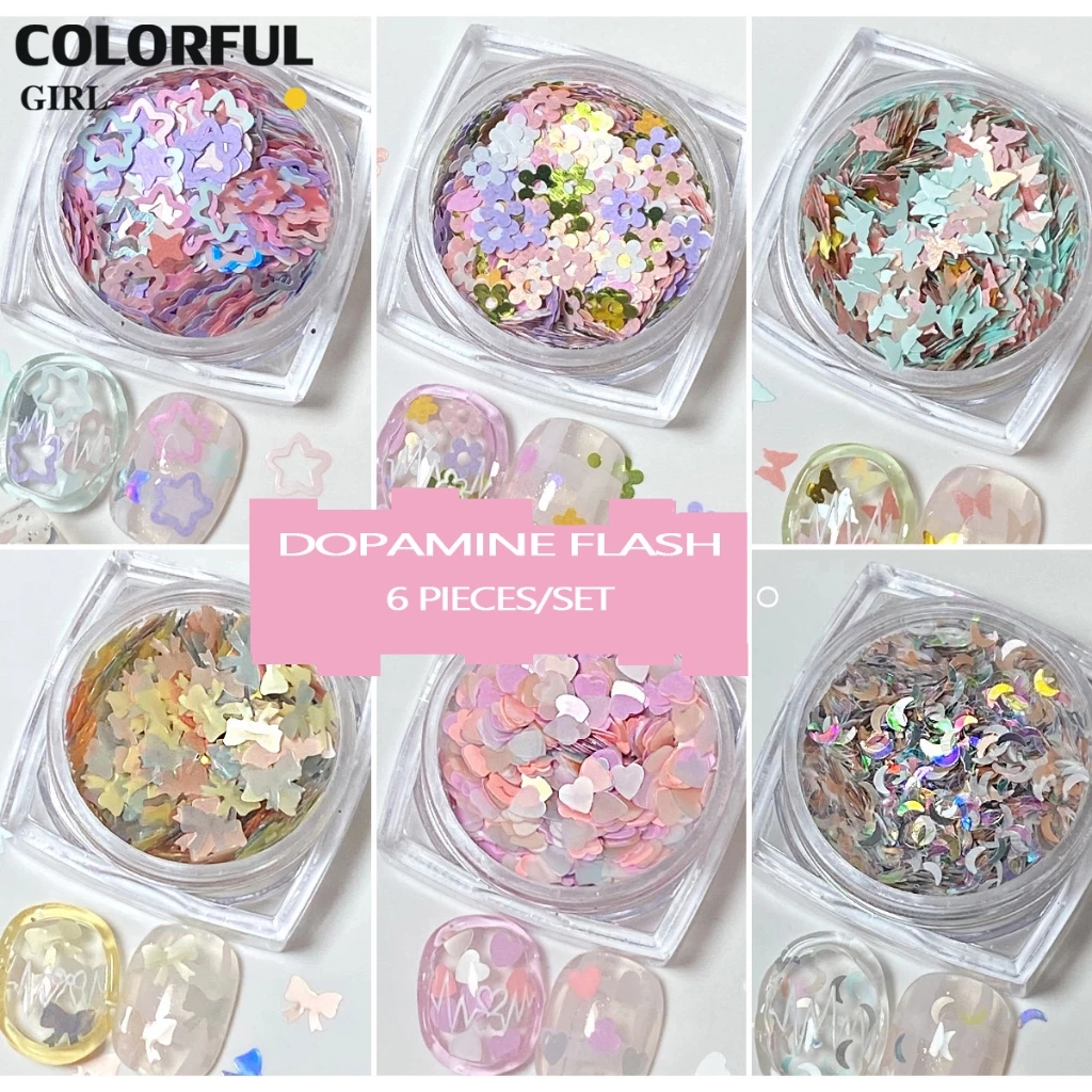 เลื่อมที่มีสีสัน หัวใจสีชมพูดอกไม้ Bow Moon น่ารัก Girly เล็บ Art DIY Charms ตกแต่งหวาน Critical Strike เล็บเลื่อมตกแต่งเล็บ