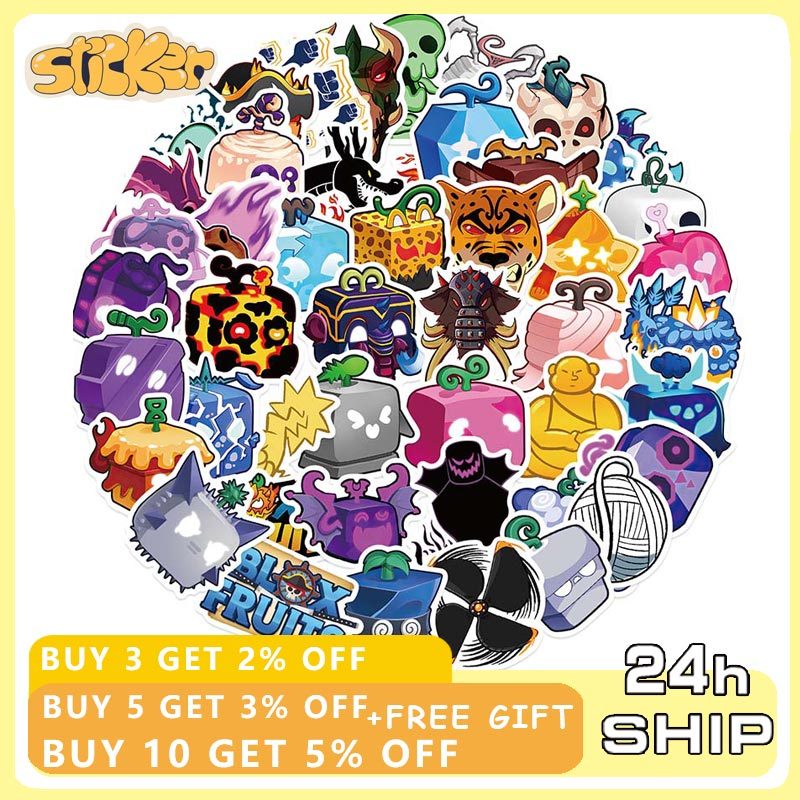 50pcs การ์ตูน Blox ผลไม้สติกเกอร์เกม Decals กระเป๋าเดินทางสเก็ตบอร์ดโทรศัพท์แล็ปท็อปสติกเกอร์ตกแต่ง