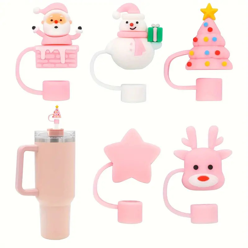 10มิลลิเมตรซิลิโคนหมวกฟางขวดน้ํานมชาน้ําร้อนสแตนลีย์ถ้วยอุปกรณ์เสริมสีชมพูคริสต์มาสชุดฟางปก