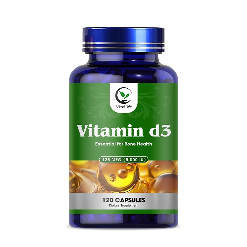 Vitalift วิตามิน D3 5000iu (125 mcg) พร้อมฟังก์ชั่นกล้ามเนื้อเพื่อสุขภาพ และรองรับภูมิคุ้มกัน ไม่ใช่จีเอ็มโอ ไม่ใช่กลูเตนในน้ํามันมะกอกสกัดเย็น