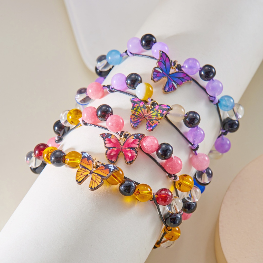 Jushi ผีเสื้อ Colourful หินลูกปัดสร้อยข้อมือปรับของขวัญวันหยุดผู้หญิงอุปกรณ์เสริมเครื่องประดับ