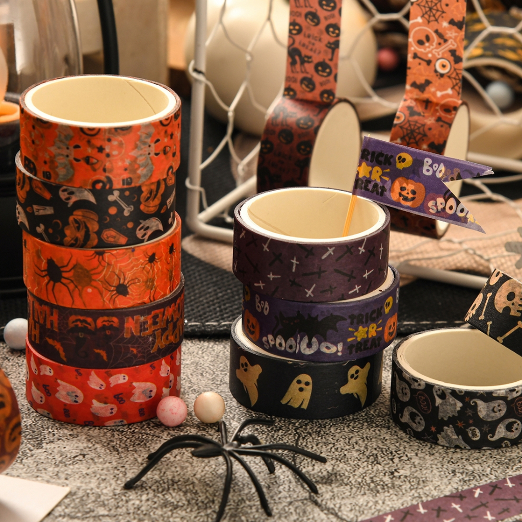 Penlab 6 ม้วน Happy Halloween Washi เทปชุดฟักทอง Ghost กาวกระดาษ Masking เทปสติกเกอร์ตกแต่งสําหรับไดอารี่อัลบั้ม C7706