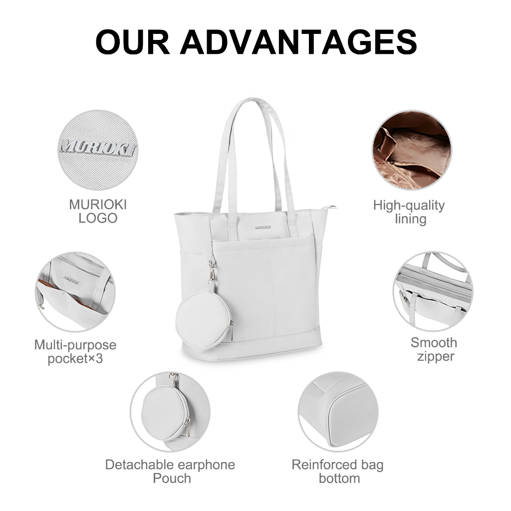MURIOKI-Echo Tote Bag สําหรับโรงเรียนวิทยาลัยพร้อมกระเป๋าหูฟังที่ถอดออกได้ G1023 (31*15*28 ซม.)