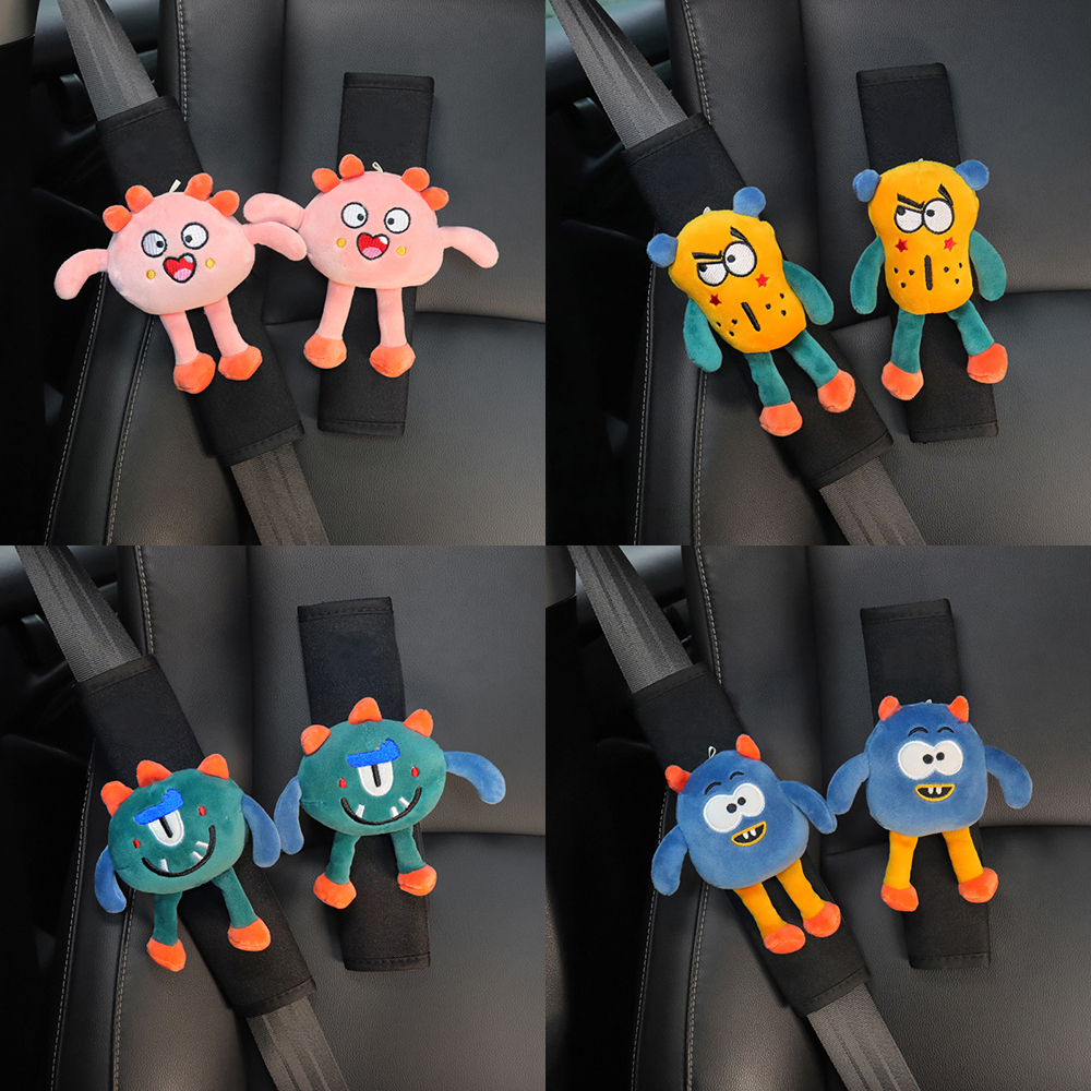 ตัวป้องกันไหล่เข็มขัดนิรภัยในรถยนต์ Monster น่ารัก แผ่นรองเข็มขัดนิรภัยในรถยนต์ป้องกันการหนีบการ์ตูน