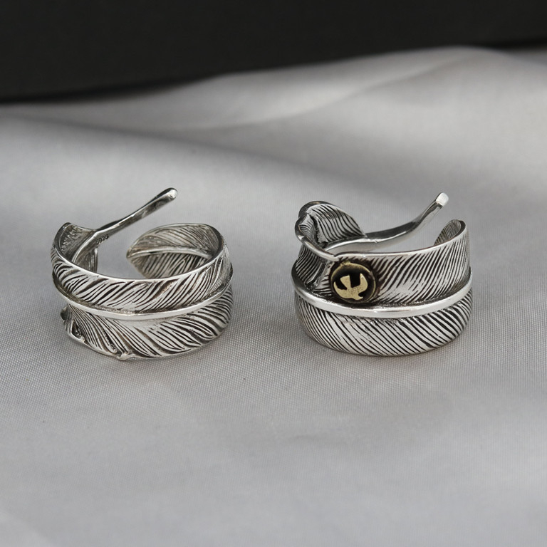 Takahashi Goro 's Goro/Asuka Thai Silver Retro Feather Open Ring/Trendy Male Couple Ring