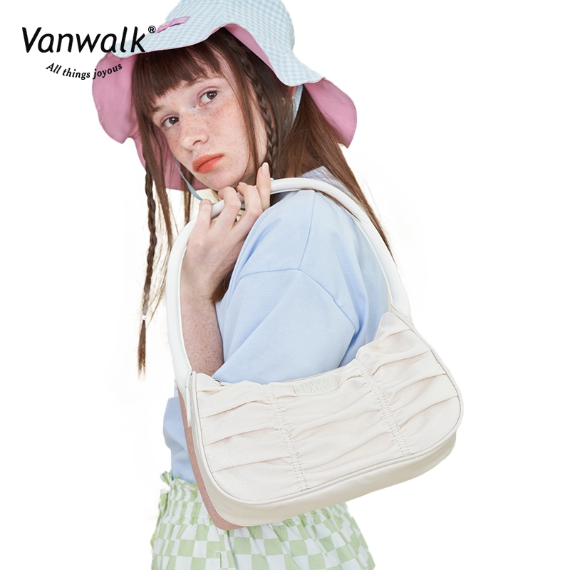 Vanwalk(v2073 )Summer Vintage Fold Cream Candy Underarm Bag Hobo Girls Shoulder Bag Handheld + จี้เห็ด - รูปที่ 2