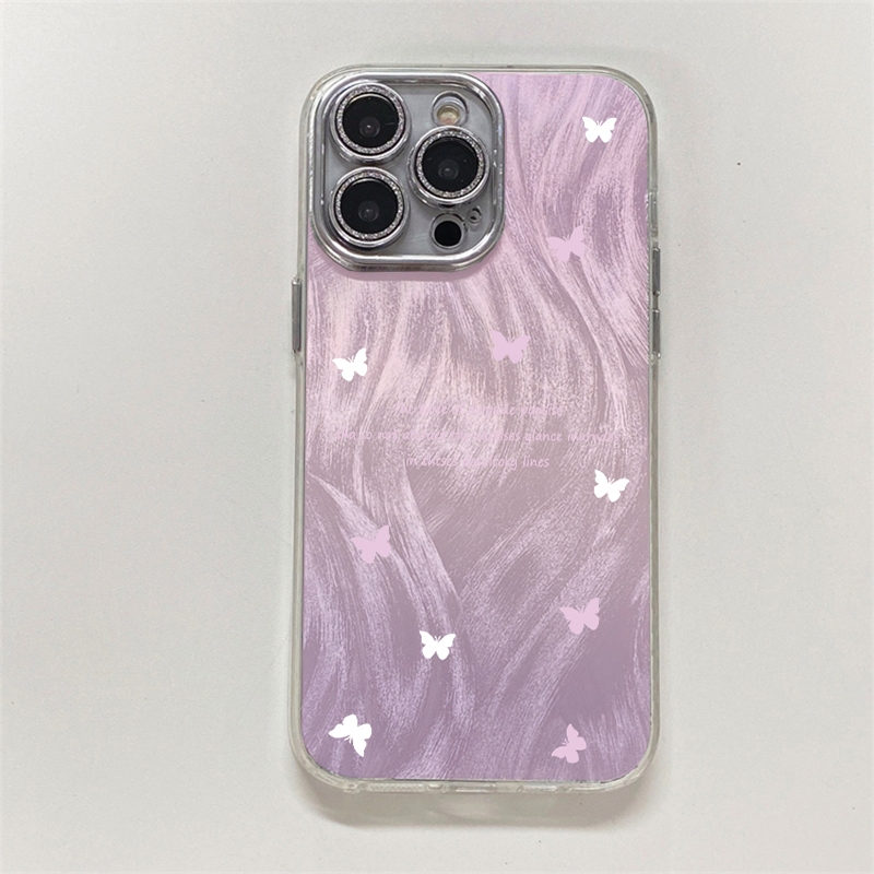 สําหรับเคสโทรศัพท์ iPhone 7 8 XS 11 PRO MAX IP12 IP13 IP14plus IP15 IP15PRO MAX Down พรีเมี่ยมเลนส์ประณีตกรอบรูปผีเสื้อสีชมพูเคสโทรศัพท์ทนทานและกันกระแทก