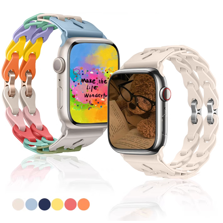 Chain Silicone Watch Strap For iWatch Series 10 9 8 7 6 5 4 3 2 1,se, se2,Ultra, Ultra 2 Strap Stylish Watch Strap Size 38mm 42mm 49mm 41mm 45mm 40mm 44mm For i Watch Strap