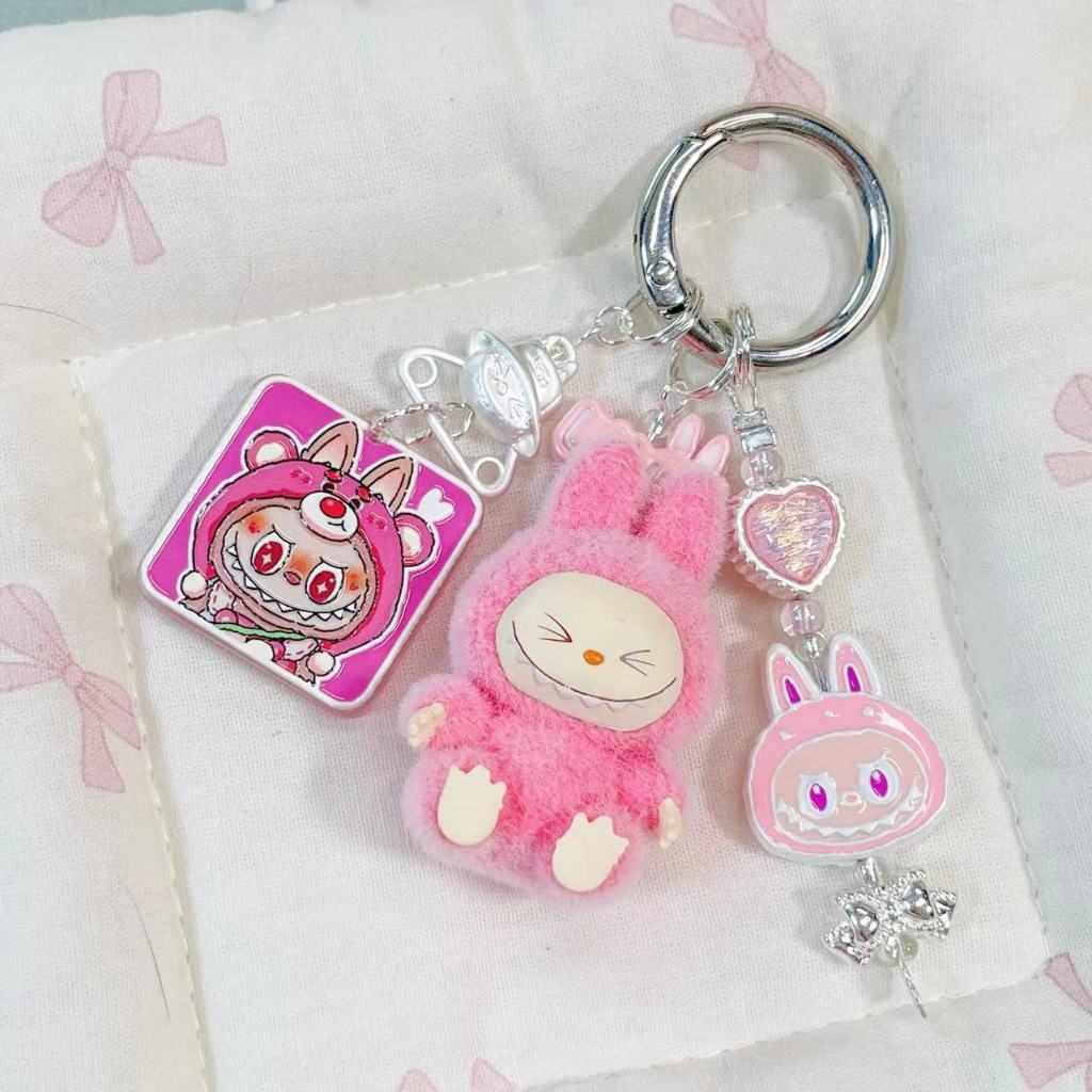 Popmart labubu zimomo ตุ๊กตาตุ๊กตาน่ารัก กระเป๋าสะพายและจี้ จี้ป้องกันการสูญหาย