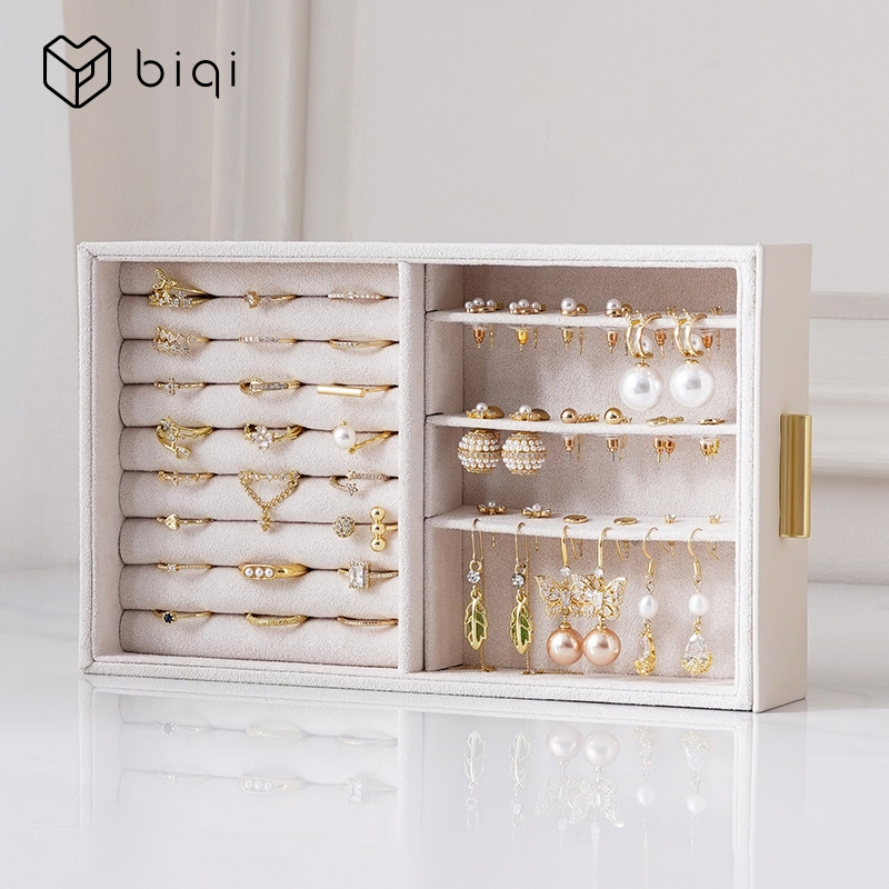 Casegrace กล่องอัญมณีขนาดใหญ่พร้อมตัวล็อคและกุญแจ 5 ชั้นกล่องเครื่องประดับพร้อมลิ้นชัก 3 ด้านที่เก็บเครื่องประดับพร้อมกระจกใหญ่ - รูปที่ 5